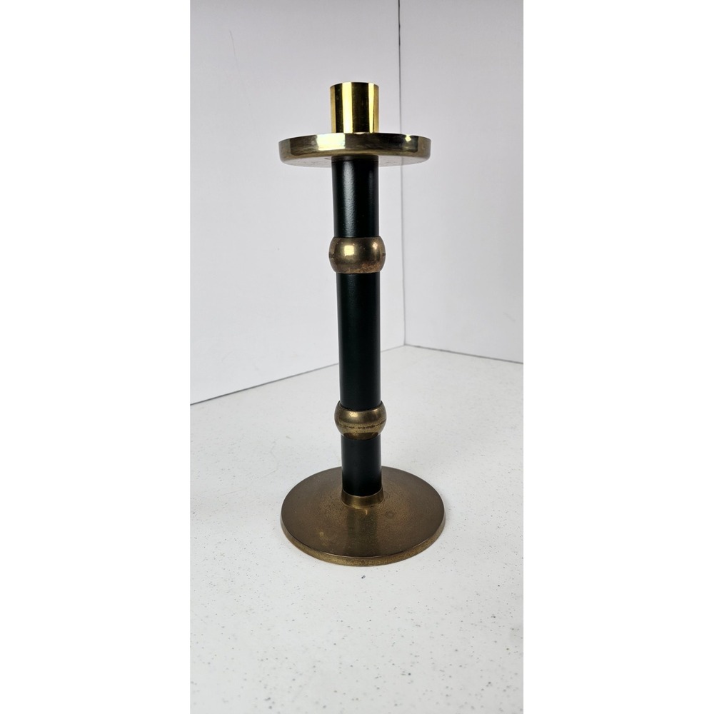 Vintage Ambrosia Brass‎ & Green Candle Holder Modernist MCM Made In India 1995